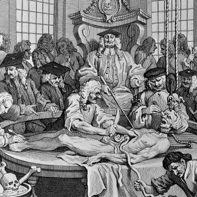 caricature of an anatomical dissection wellcome m0010169